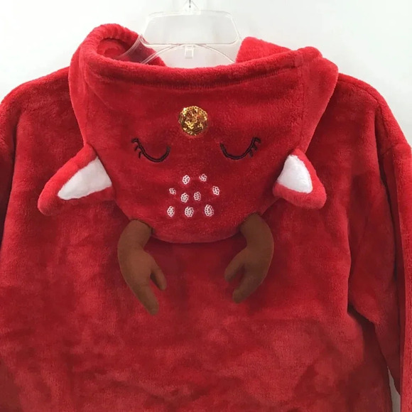 Cute Christmas Hoodie XL Red Velour Reindeer Sequins Antlers Sleigh All Day - Picture 7 of 7